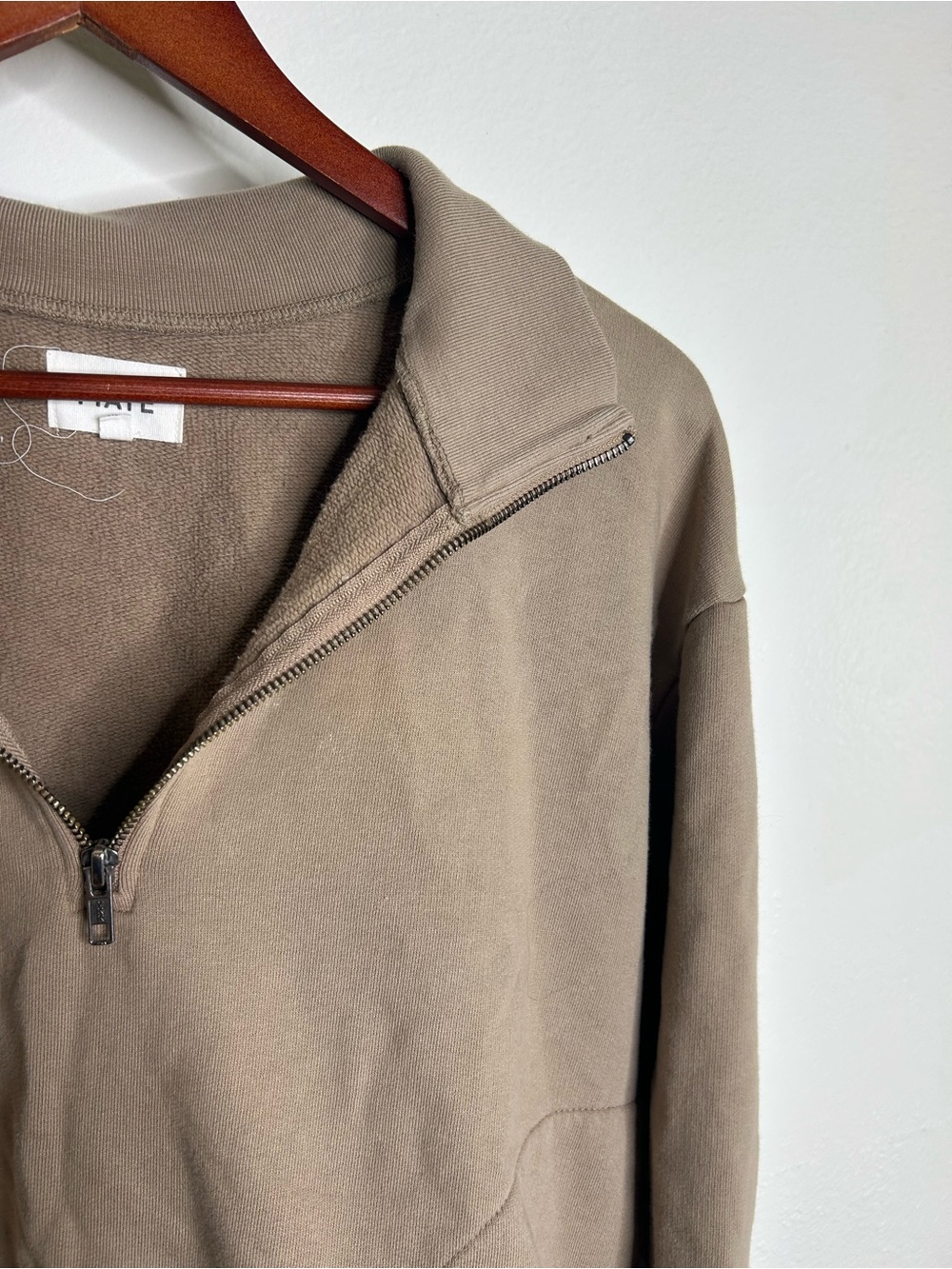 MATE The Label 100% Organic Cotton Fleece Quarter Zip Sweatshirt in Mushroom - Picture 7 of 13